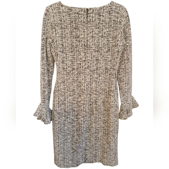 Ralph Lauren Black & White Tweed Faux Wrap Dress with Long Ruffle Sleeves Size 6 - Picture 2 of 4